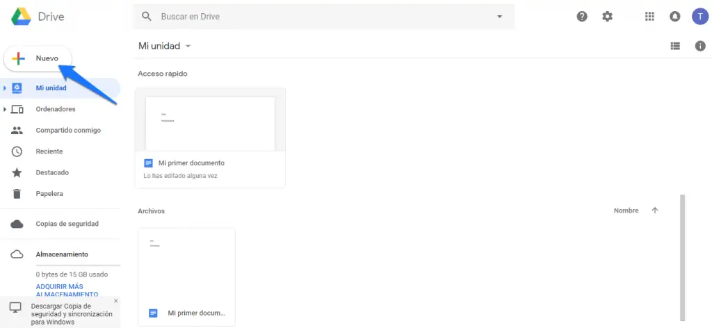 crear documento google drive